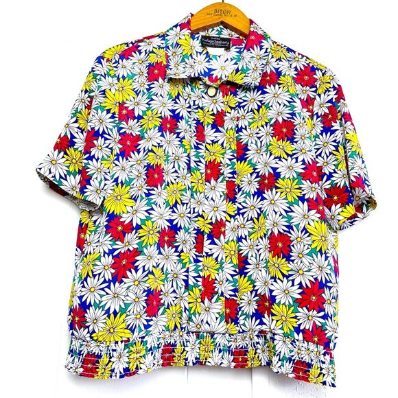 Vintage haberdashery Bright Floral Popover Banded Bottom Blouse Women’s Size MP - Picture 1 of 10
